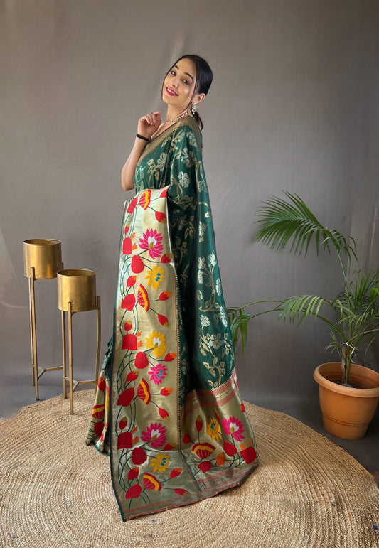 Green paithani silk saree for women price