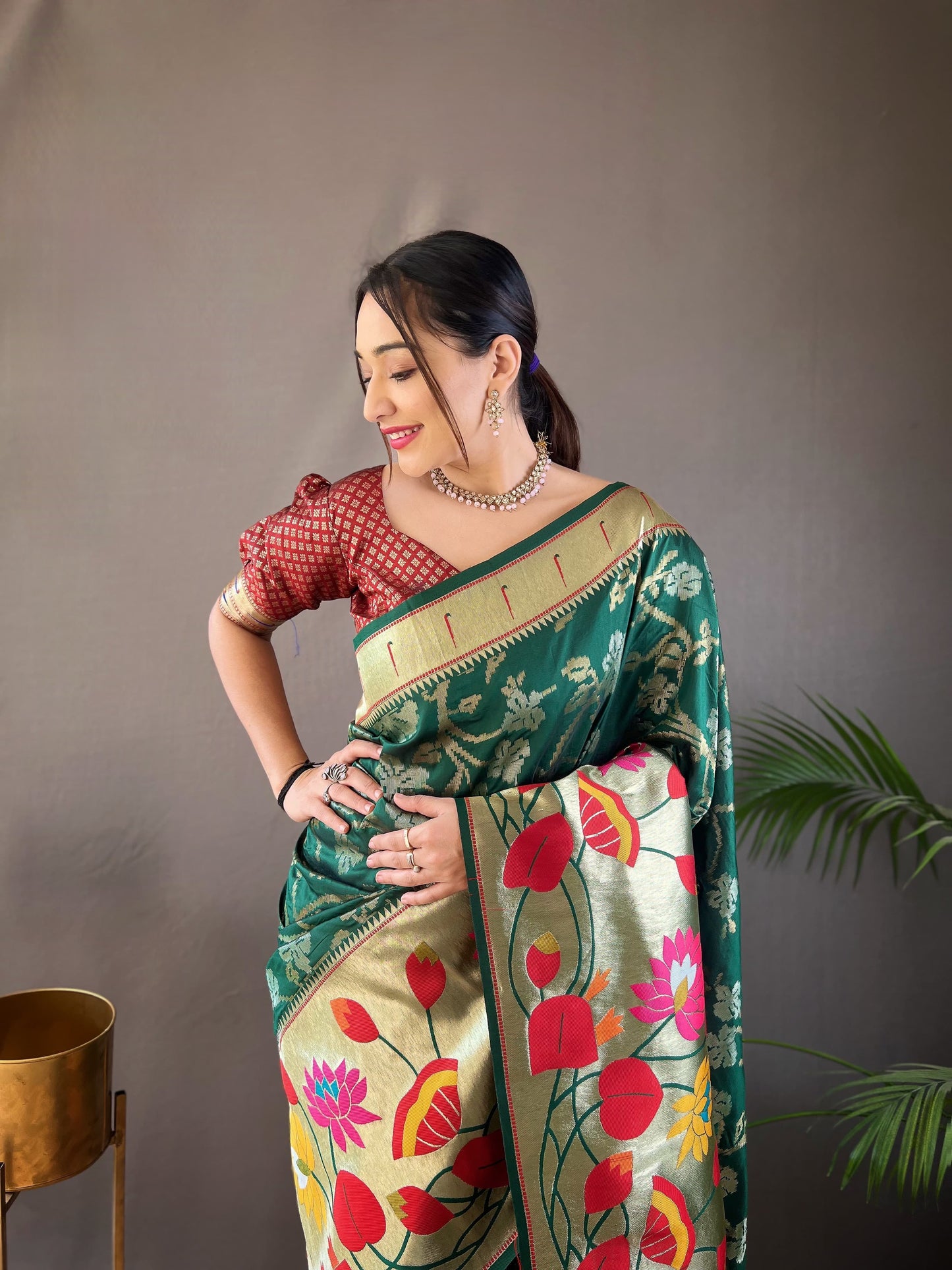 Bottle Green colour Paithani Saree