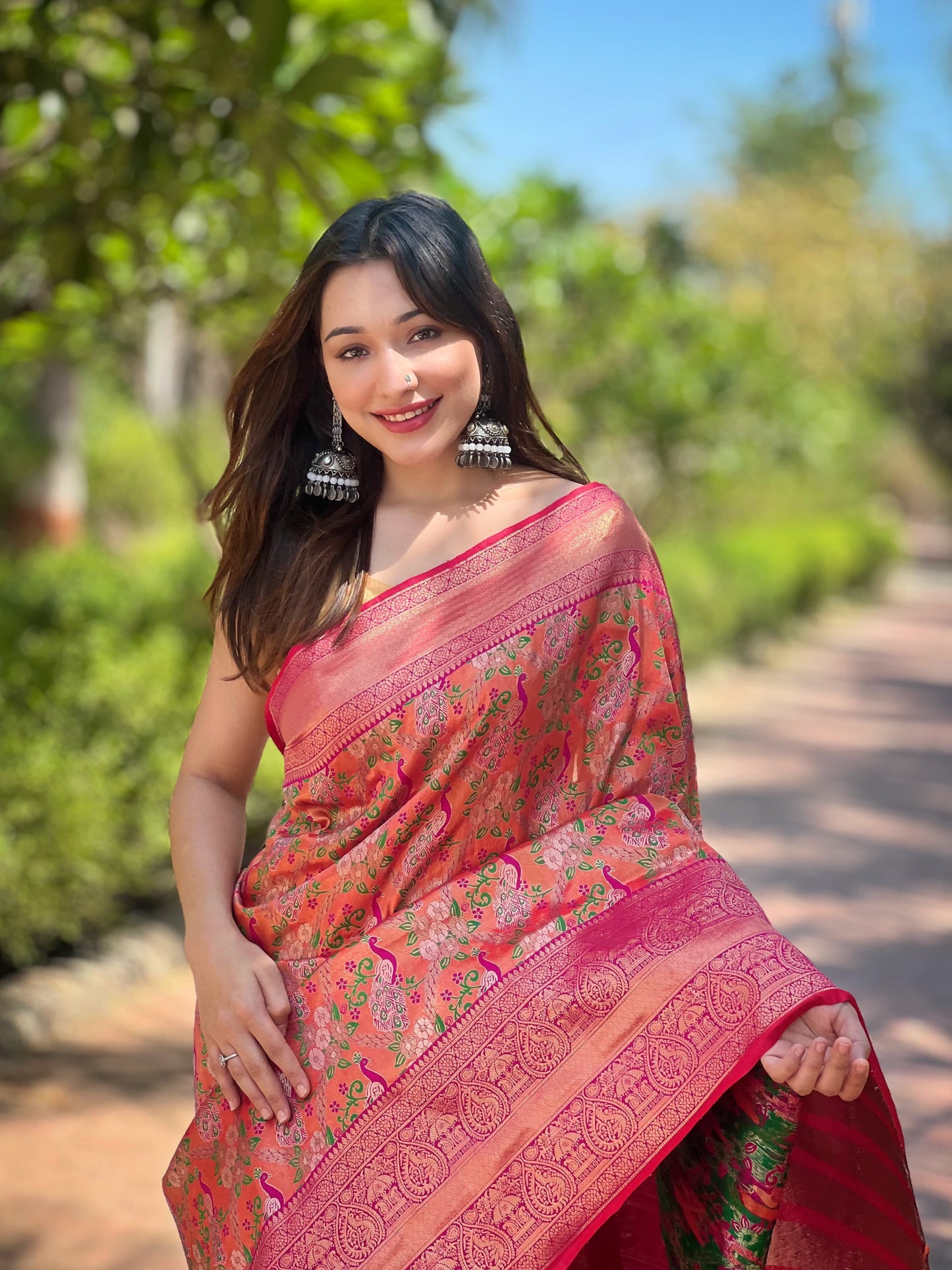 Banarasi silk Orange color wedding wear saree with blouse online