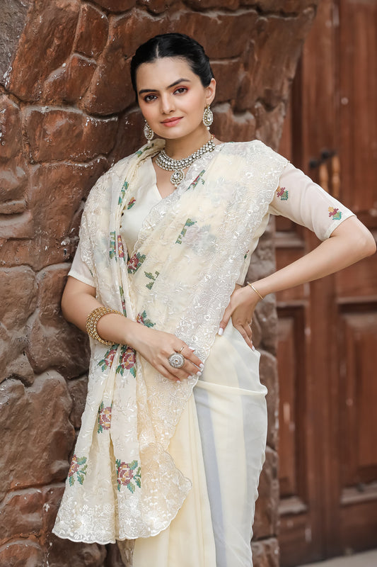 White Chiffon Saree Party Wear