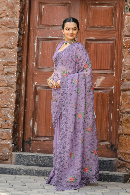 Purple Chiffon Saree for women