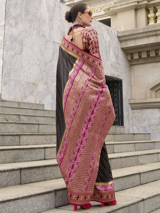 Pure black banarasi silk saree