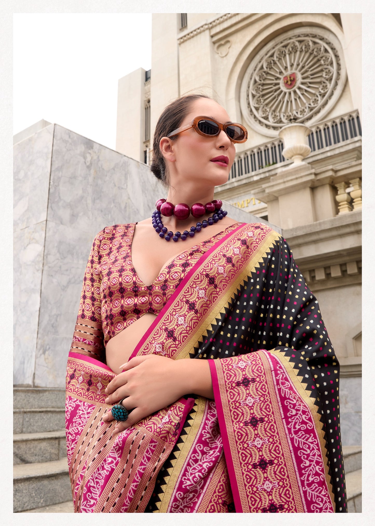 Black Banarasi Saree look