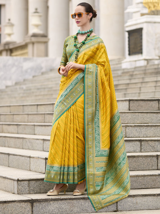 Mustard Yellow Banarasi Silk Saree