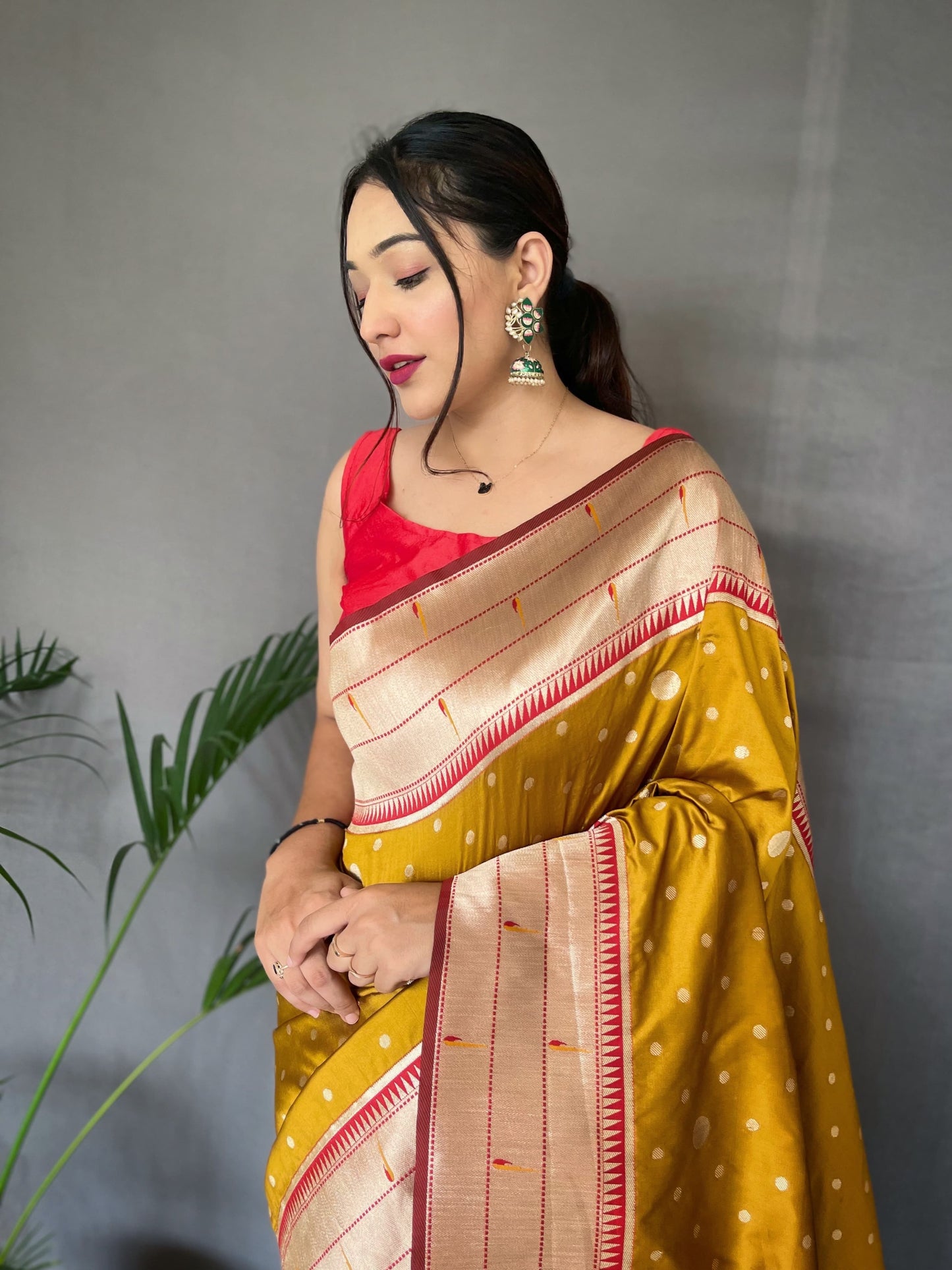 Mustard colour paithani saree for wedding