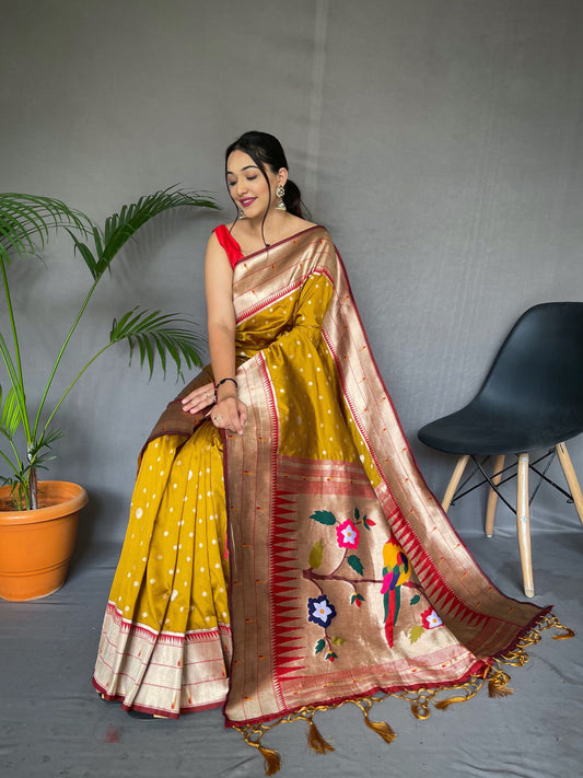 Lemon Yellow Paithani Saree