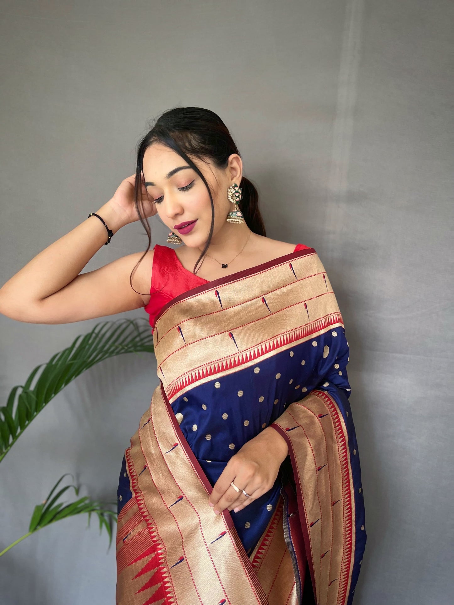 Navy blue colour paithani saree images