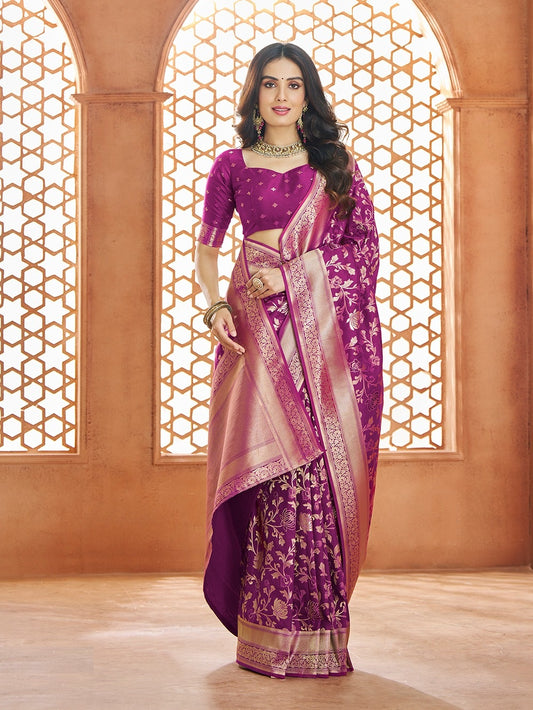 Purple Banarasi Saree with Silver Zari