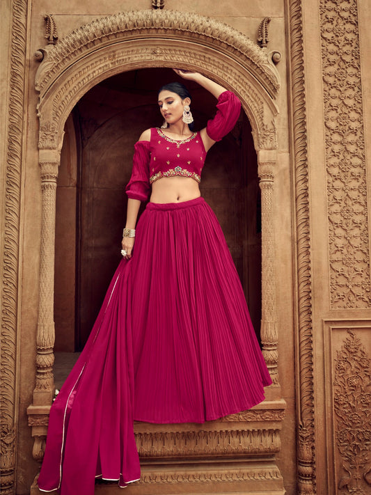 Rani pink georgette lehenga choli for women online shopping