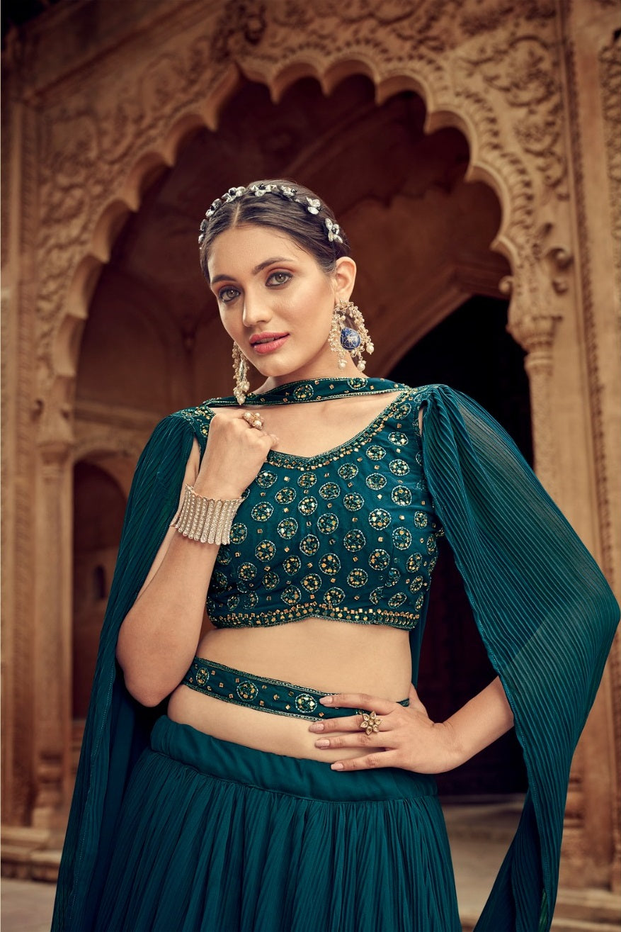 Simple green georgette lehenga choli for women