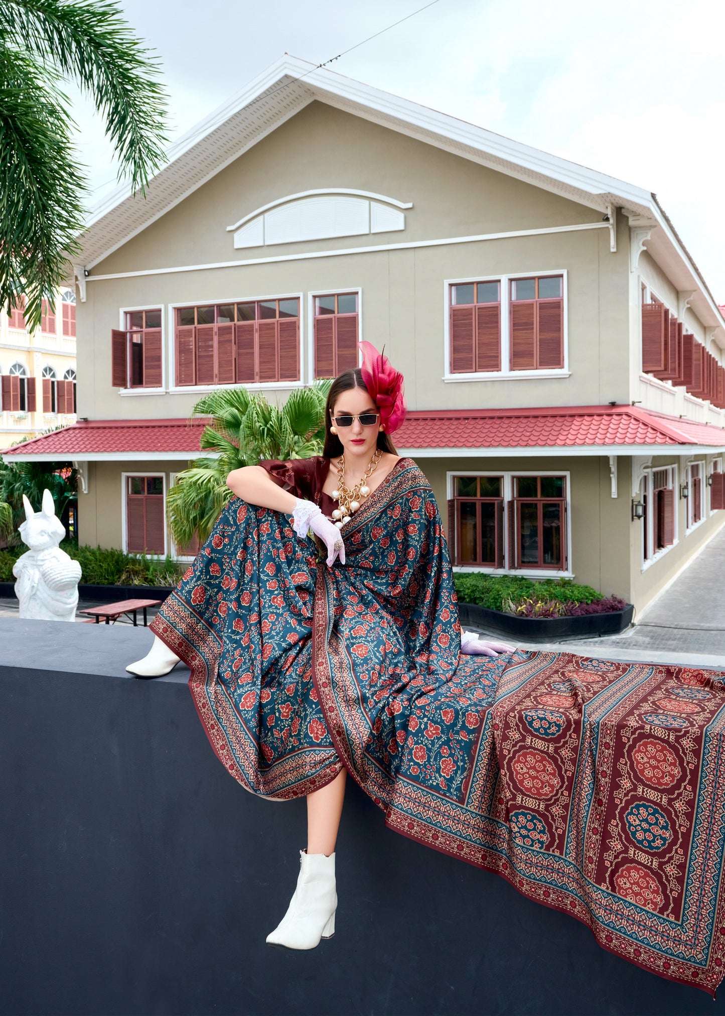 Teal Blue Silk Saree