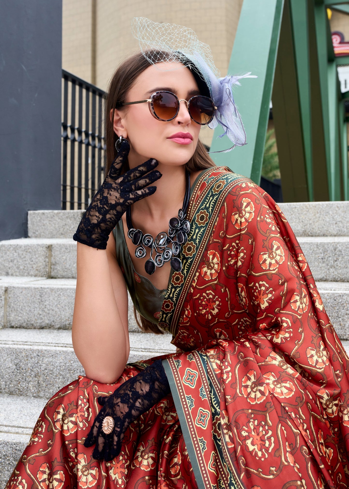 Red color satin silk saree for women online shopping