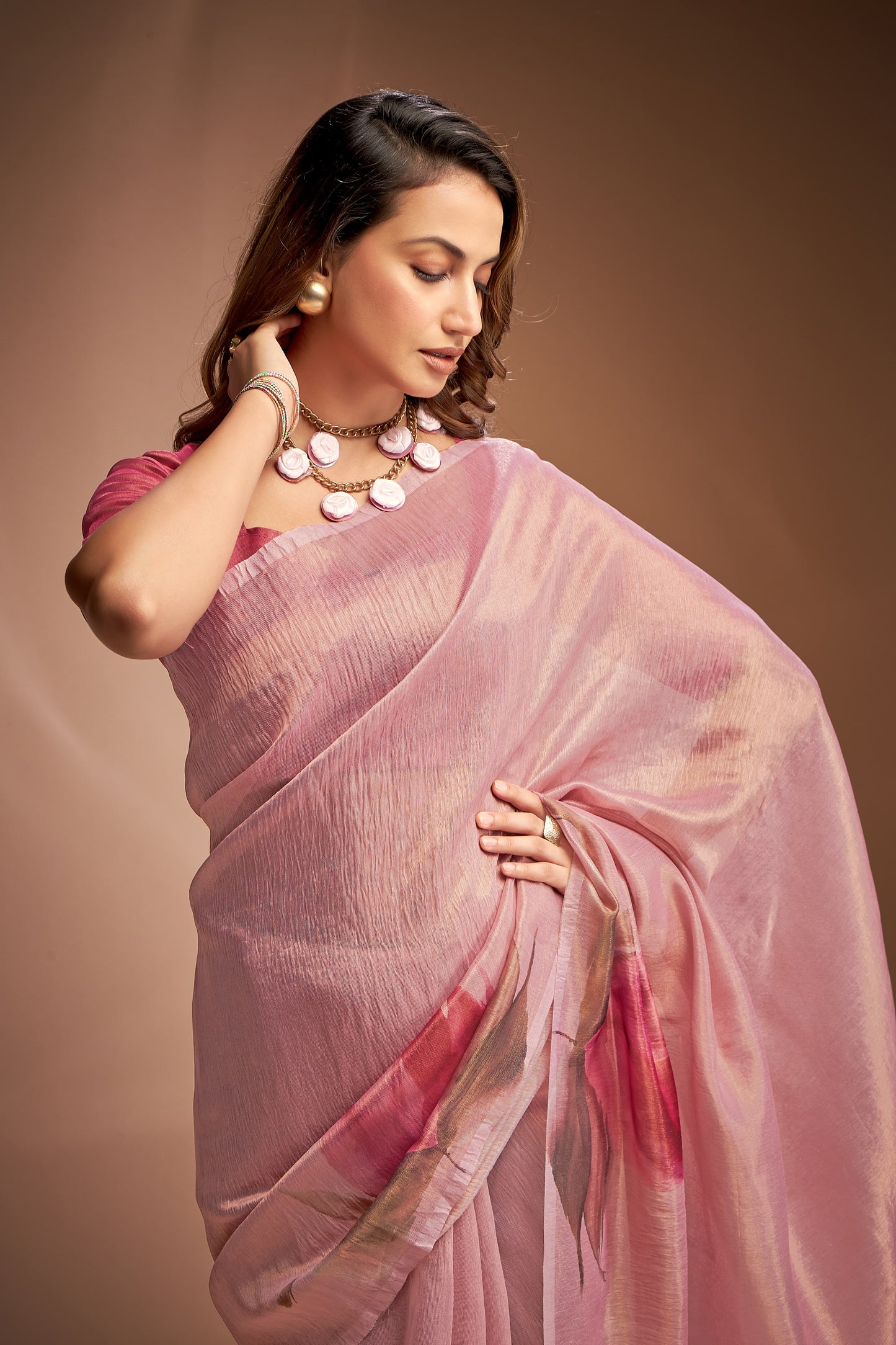 Pink Tissue Saree Blouse