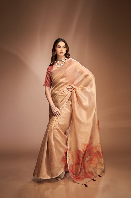 Brown color tissue saree for women price