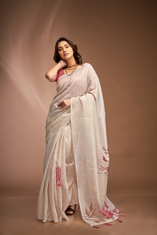 White color tissue saree for women online