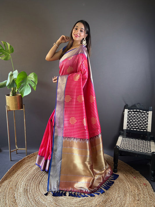 Pink color banarasi silk saree with dupatta
