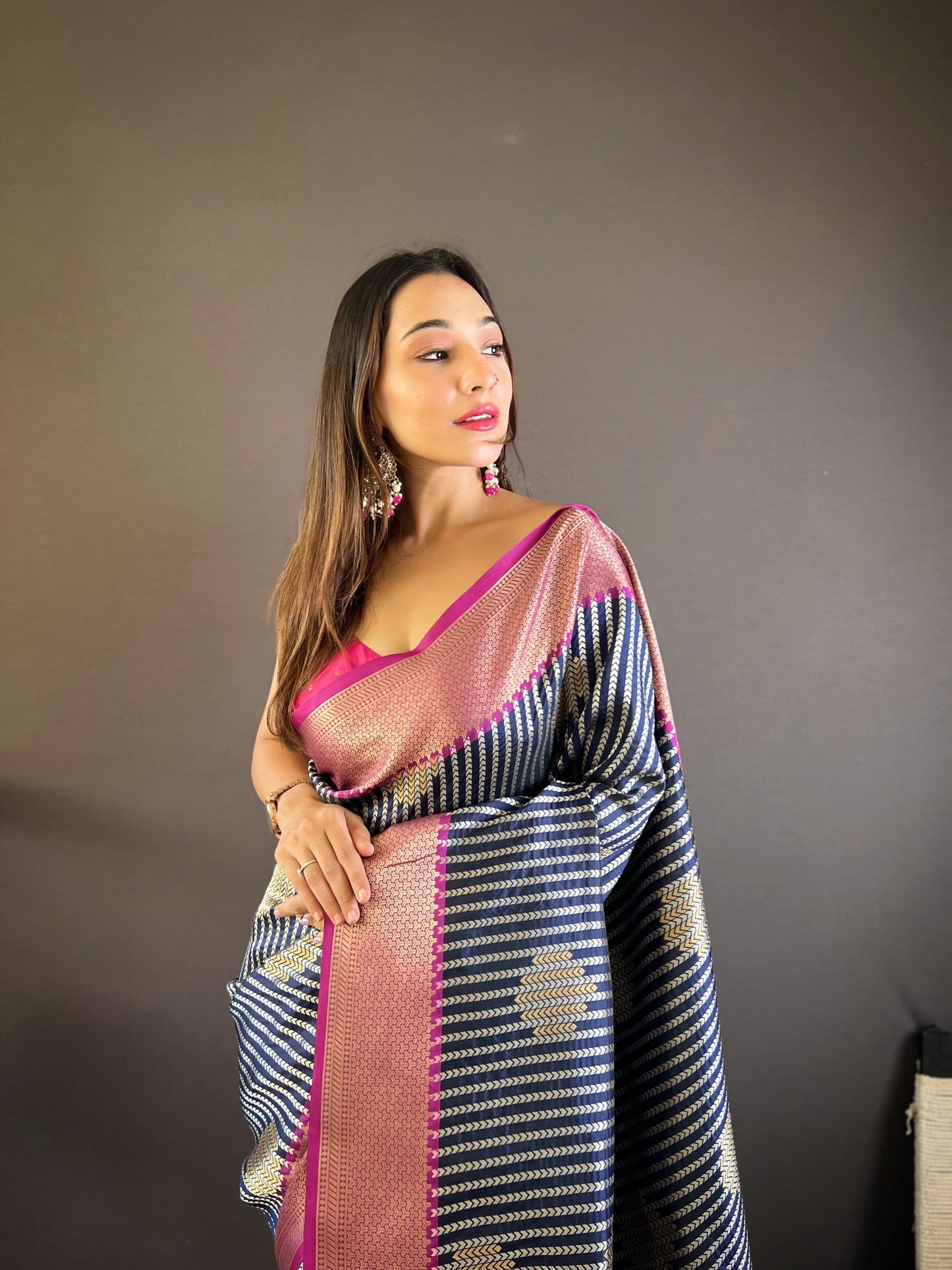 Party wear Navy blue color silk saree price