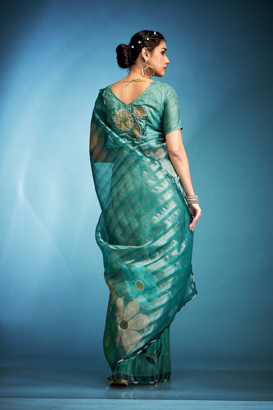 Rama color tissue saree for women online