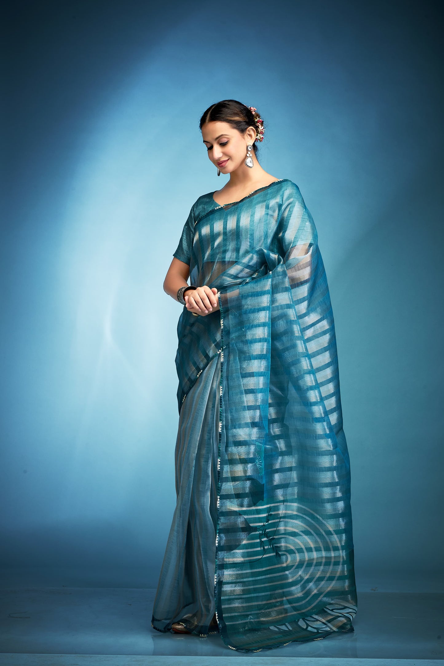 Rama color tissue silk saree for women online