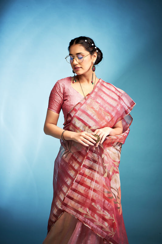 Pink color tissue silk saree for women online shopping