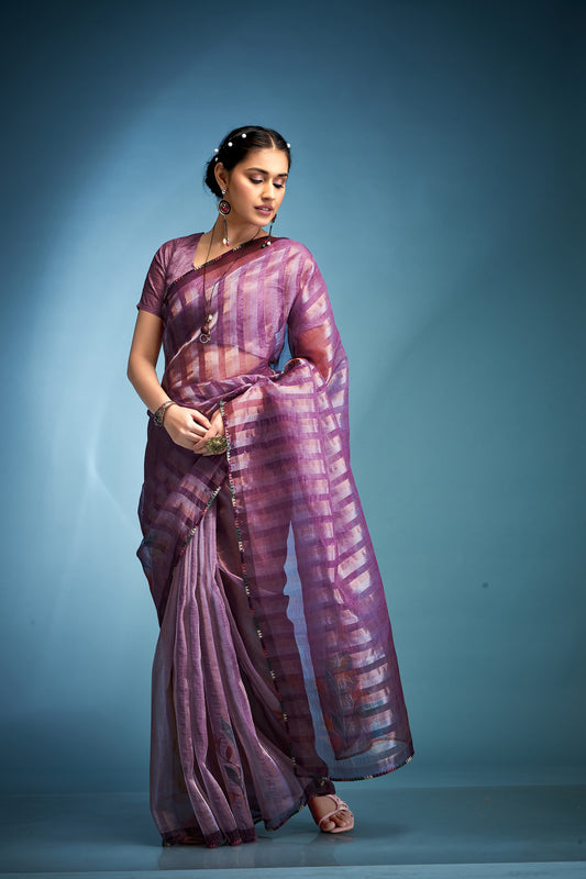 Purple tissue silk saree for women with price