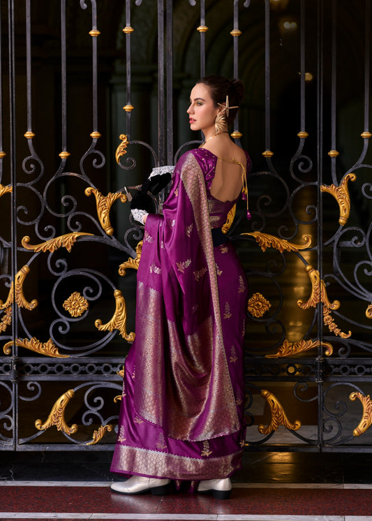 purple banarasi silk sarees with blouse usa
