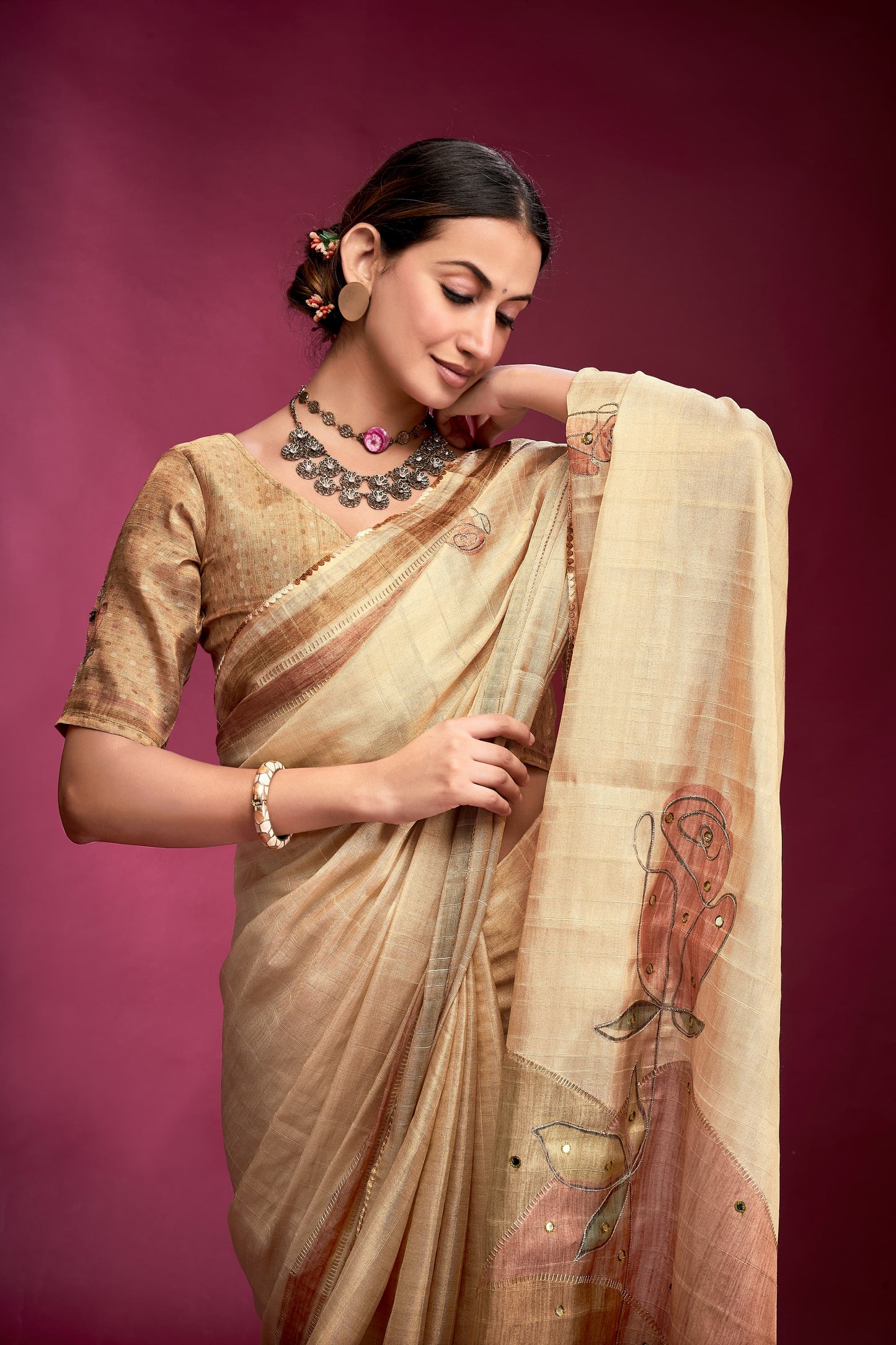 Beige Color Saree Party Wear