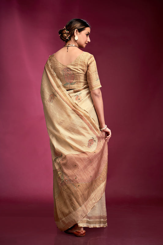 Beige Saree for Wedding