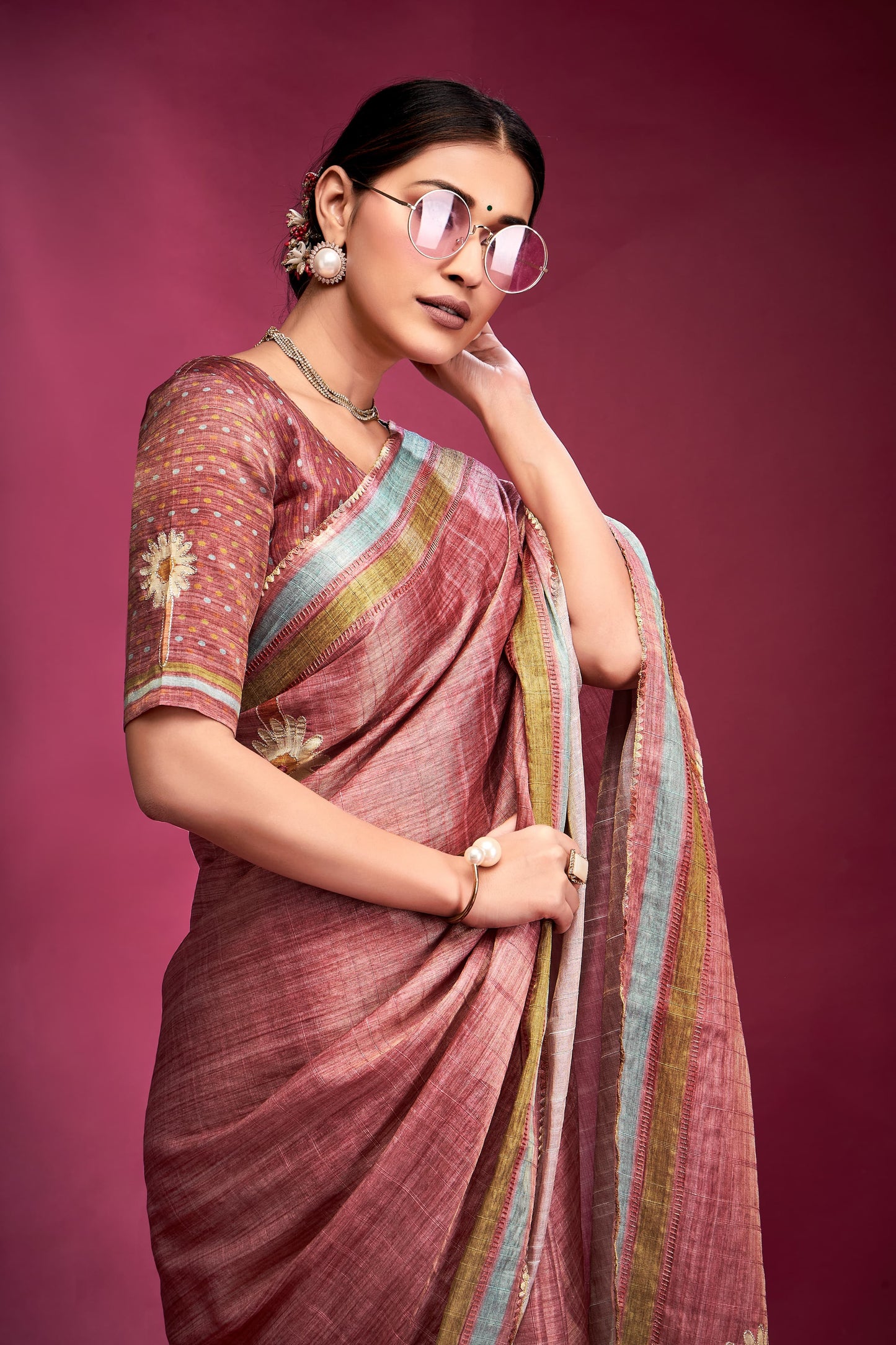 Gajari colour Tussar Silk Saree for women images