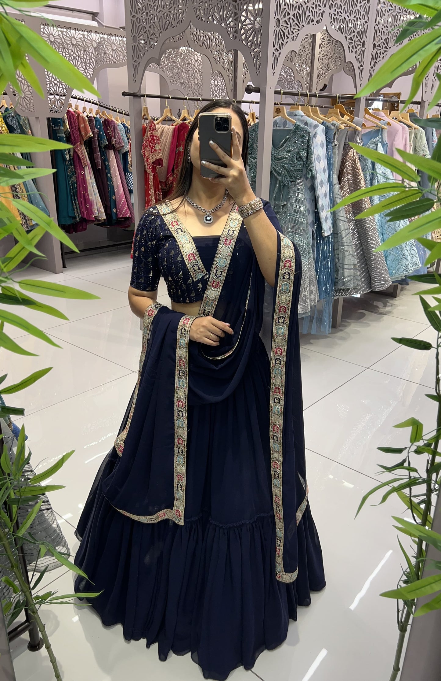 Navy blue georgette lehenga choli for women online