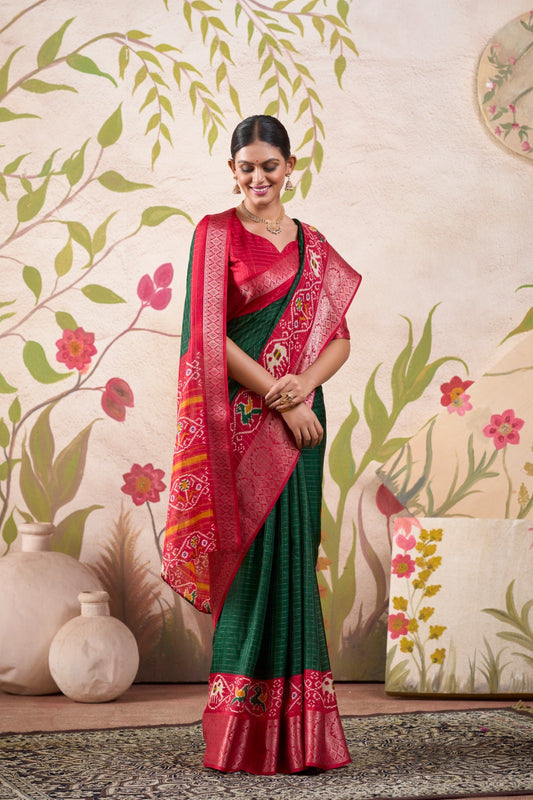 Green color patola printed saree price