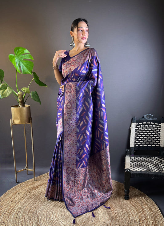 Dark blue color soft silk saree for women