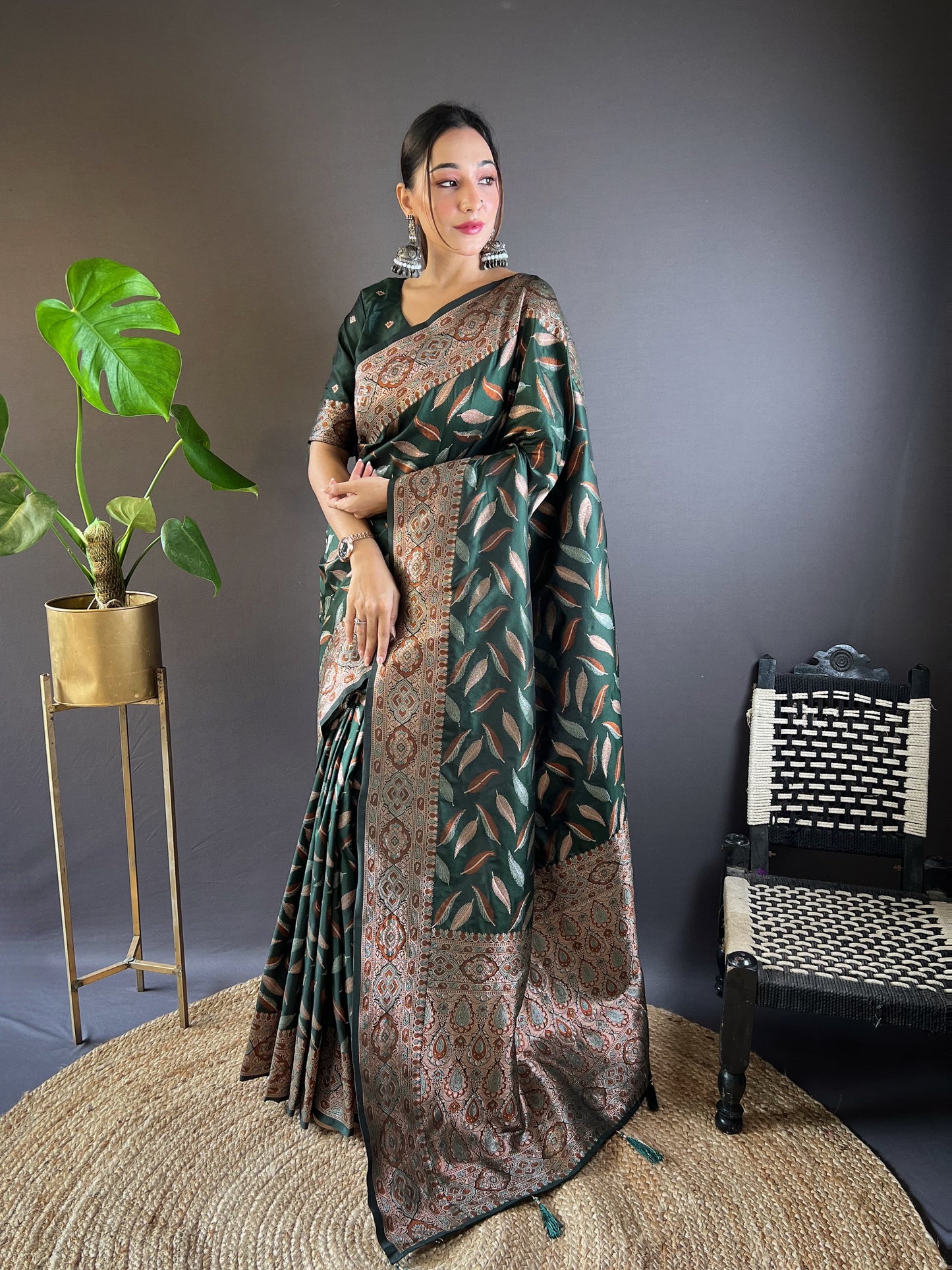 Dark green color soft silk saree for women with price