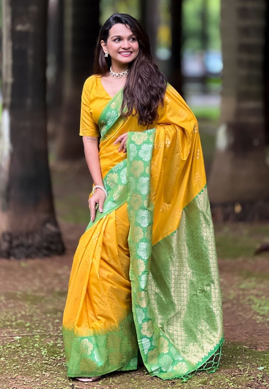 Yellow Silk Saree for Haldi