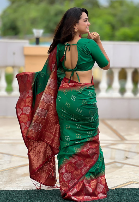 Green color soft silk saree for women price