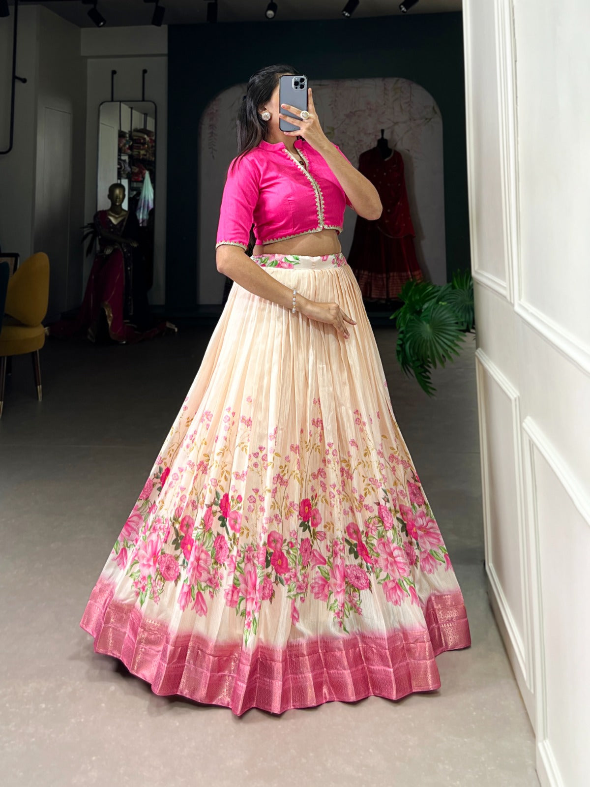 Pink color cotton silk lehenga choli