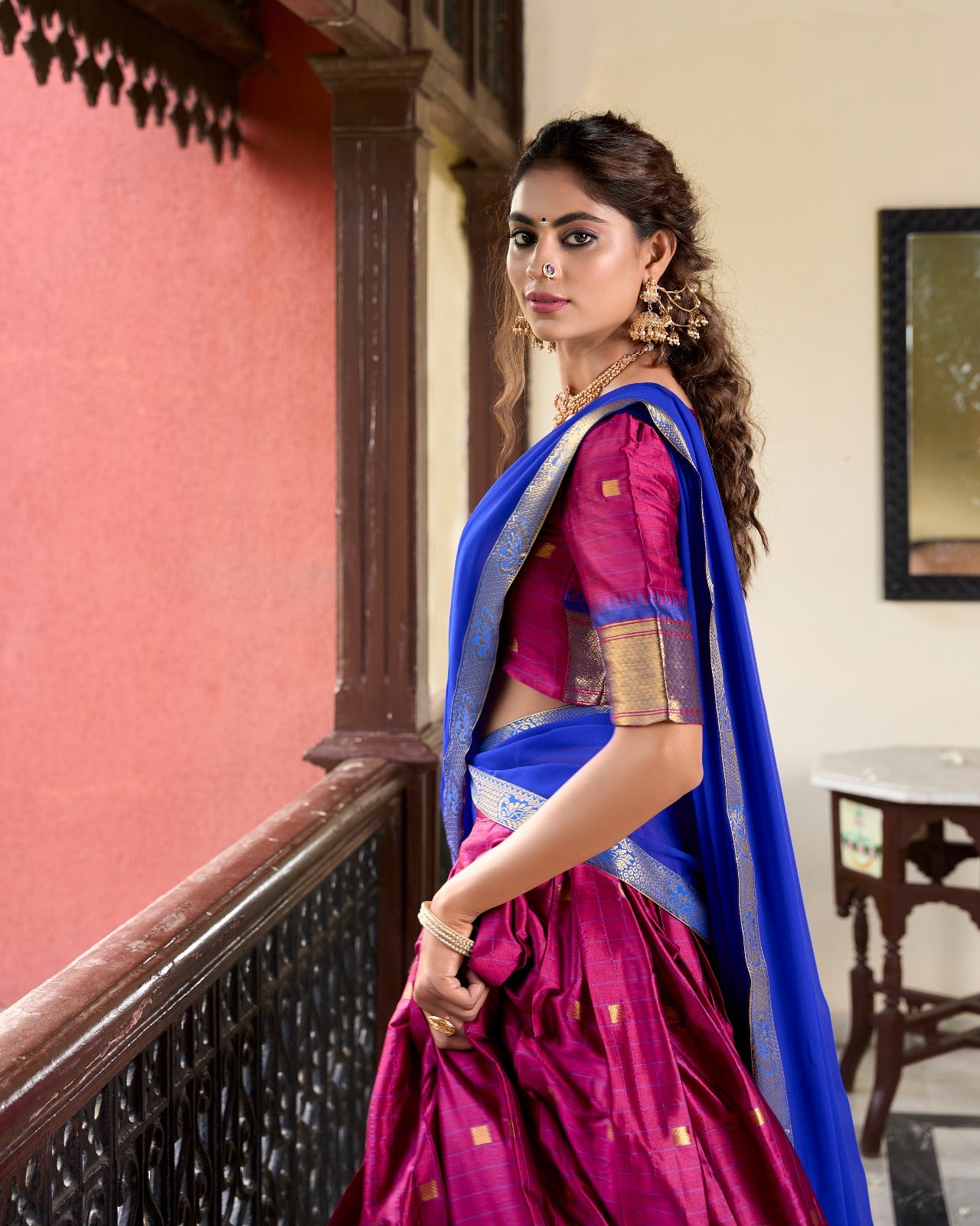 Pink color cotton silk lehenga choli