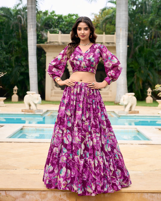 Wine color georgette lehenga choli for women