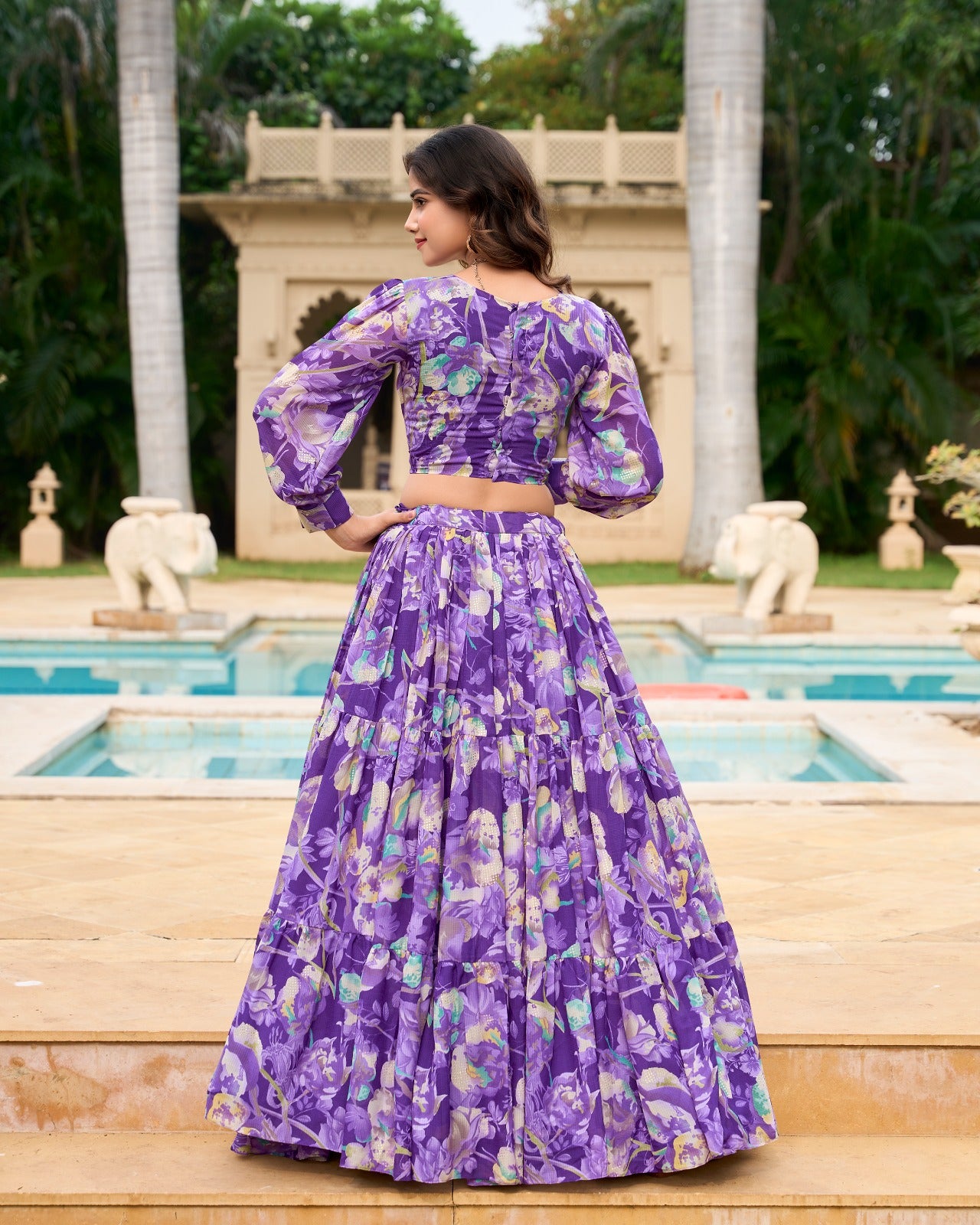 Purple color floral printed lehenga choli online
