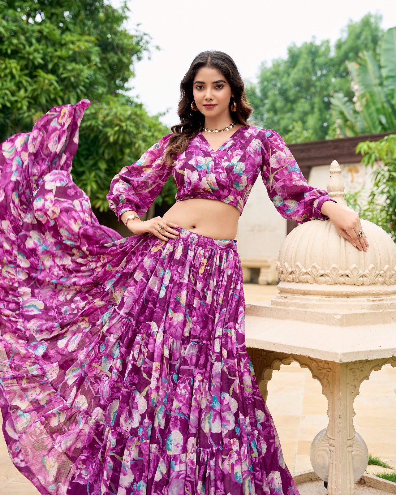 Wine color georgette lehenga with blouse