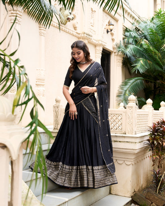 Black color chanderi lehenga choli