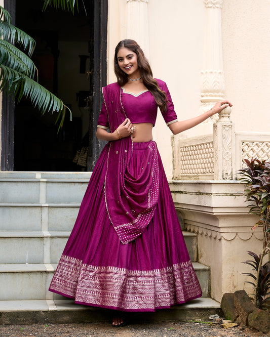 Wine colour Lehenga for engagement