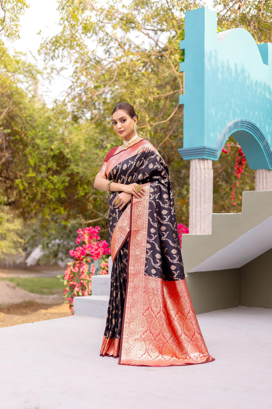 Black color banarasi silk weaving saree