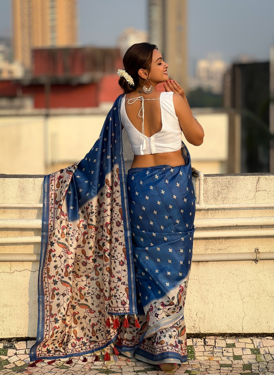 Blue color silk saree for women price