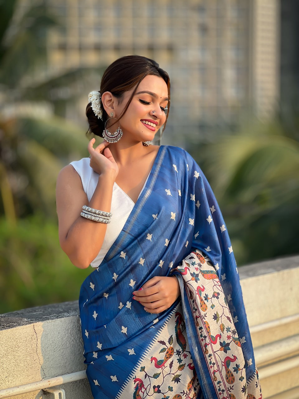 Blue color silk saree for women online shopping