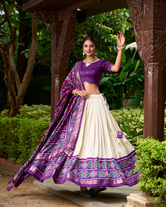 Purple color tussar silk patola printed lehenga choli online