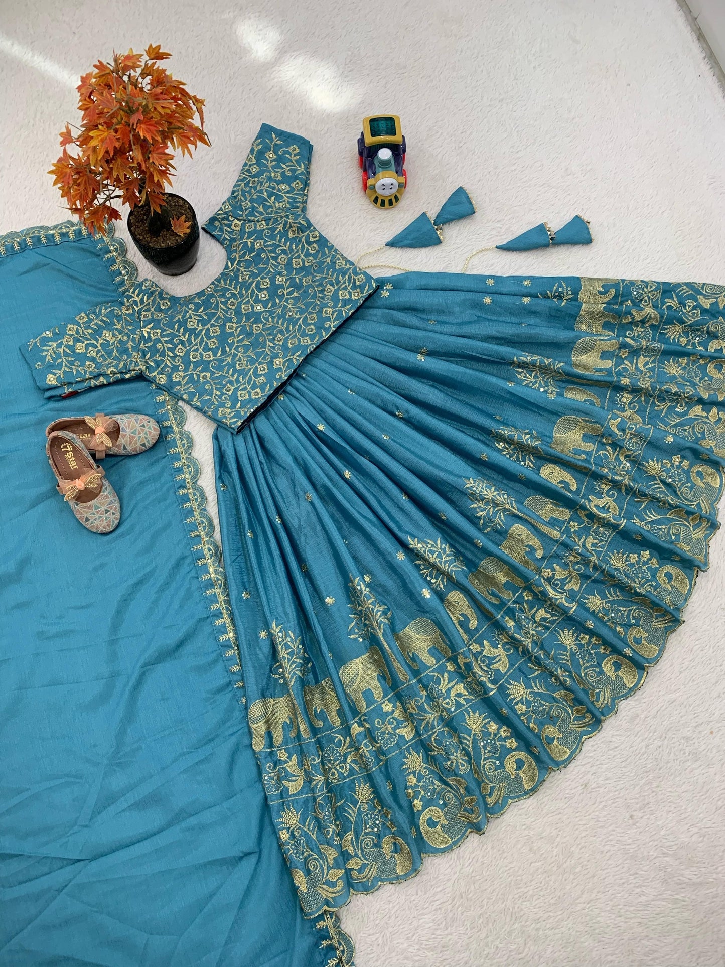 Rama color chinon silk lehenga with top for small girls images