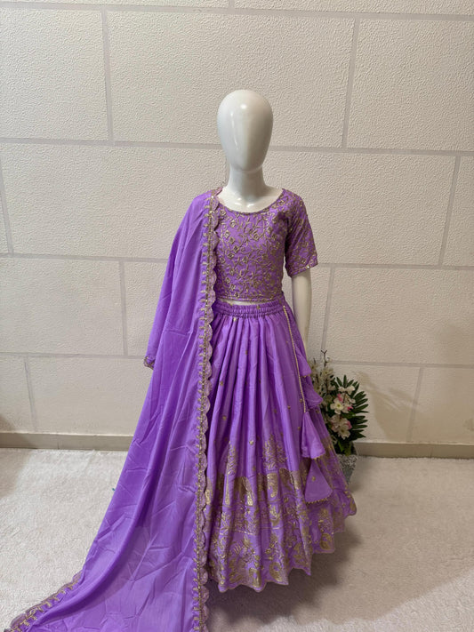 Lavender color chinon silk lehenga with top for small girls online
