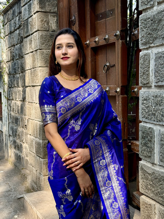 Pure blue soft silk saree for women