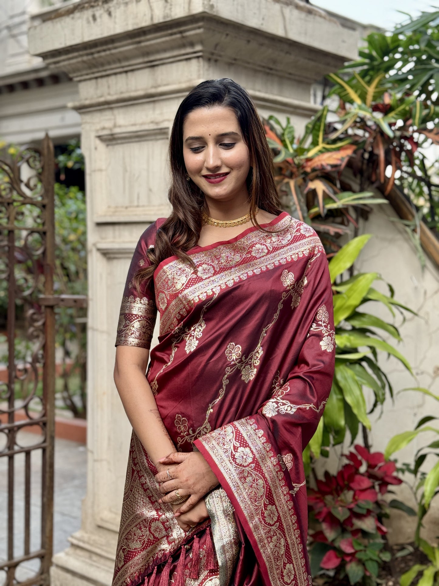 Maroon Saree Party Wear